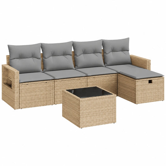 Salon de jardin, modulable, avec rangement, en résine tressée, 6 pièces, coloris beige, pour la terrasse ou le jardin